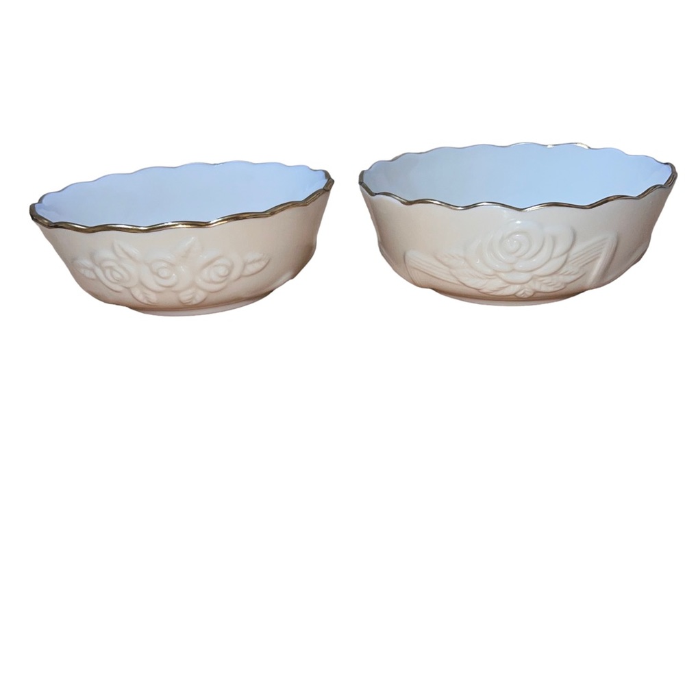 Lenox Ivory Small Bowls With Embossed Rose Gold Scalloped Trim Set Of 2 4.5”